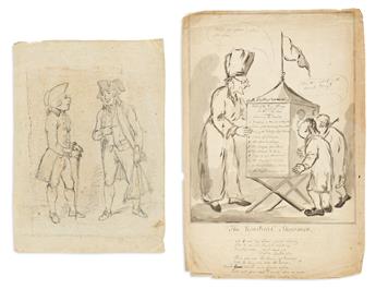 (SATIRE/COSTUME.) Charles Williams, and others. Group of 6 preparatory sketches.